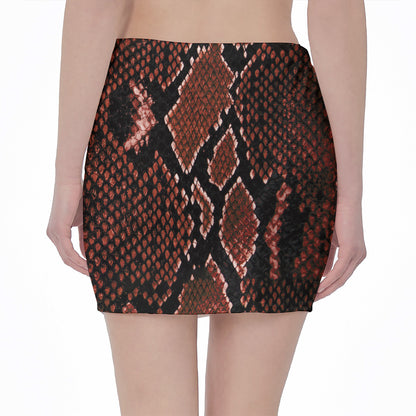 Brick Red Python Snakeskin Print Pencil Mini Skirt