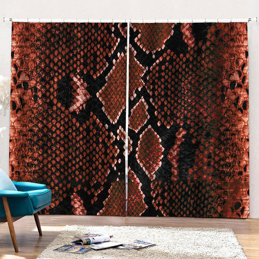 Brick Red Python Snakeskin Print Pencil Pleat Curtains