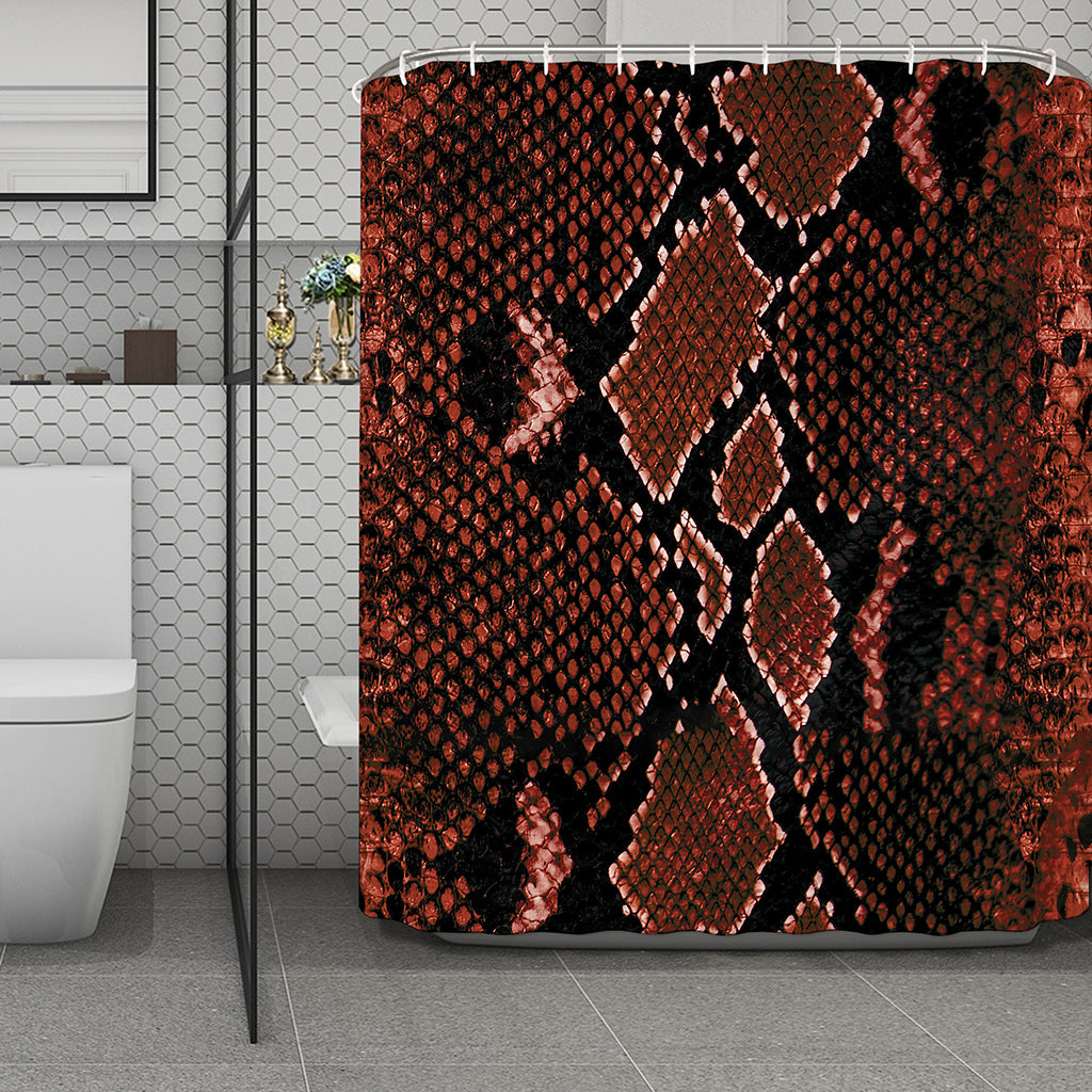 Brick Red Python Snakeskin Print Polyester Shower Curtain