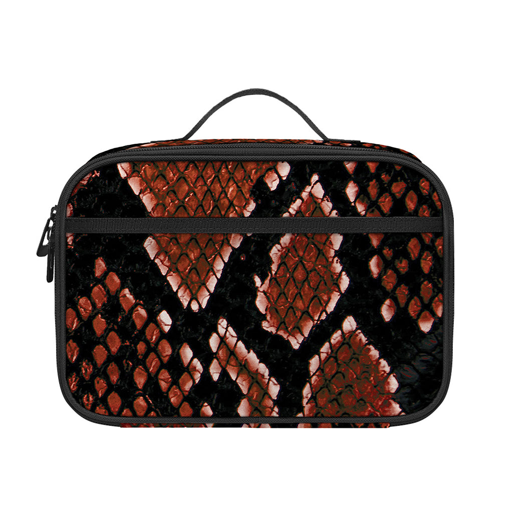 Brick Red Python Snakeskin Print Portable Lunch Bag