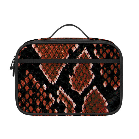 Brick Red Python Snakeskin Print Portable Lunch Bag