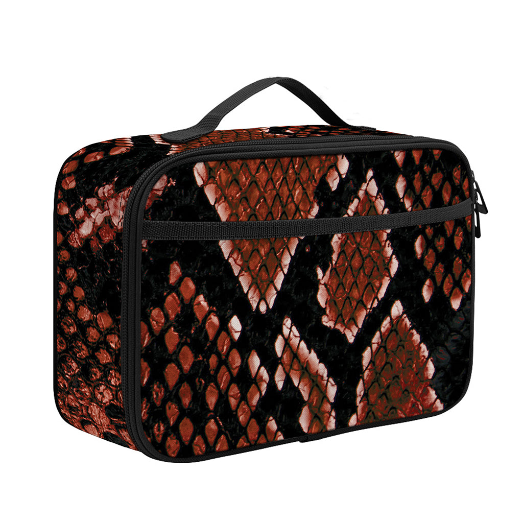 Brick Red Python Snakeskin Print Portable Lunch Bag