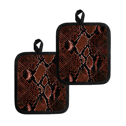 Brick Red Python Snakeskin Print Pot Holders