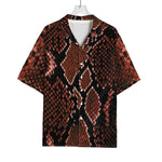Brick Red Python Snakeskin Print Rayon Hawaiian Shirt