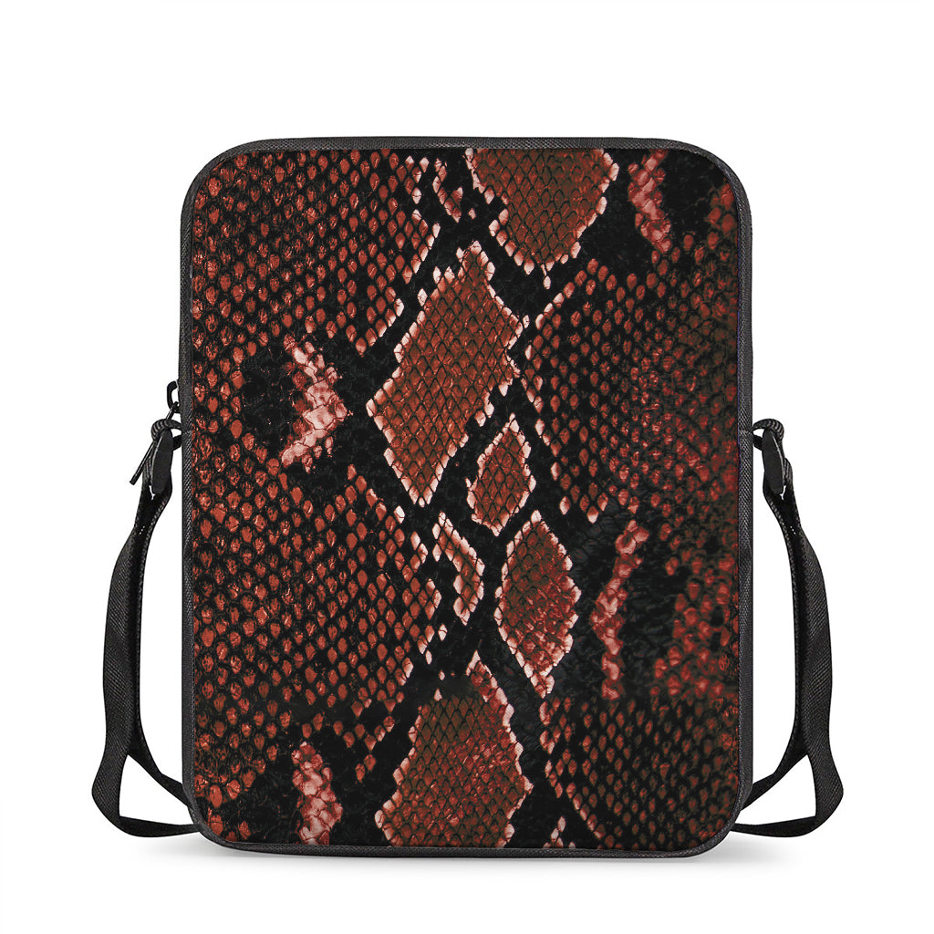 Brick Red Python Snakeskin Print Rectangular Crossbody Bag