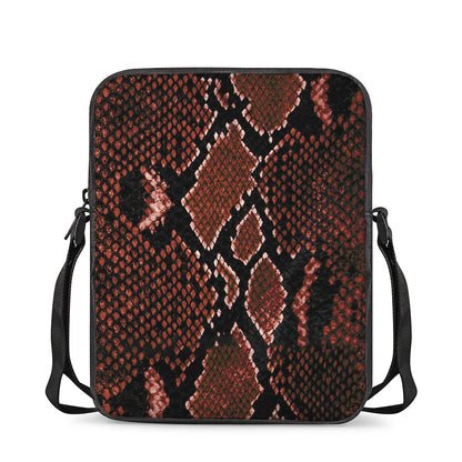 Brick Red Python Snakeskin Print Rectangular Crossbody Bag