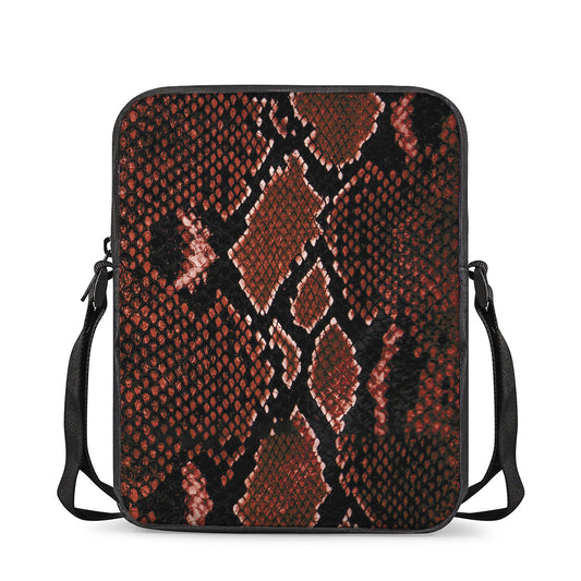 Brick Red Python Snakeskin Print Rectangular Crossbody Bag
