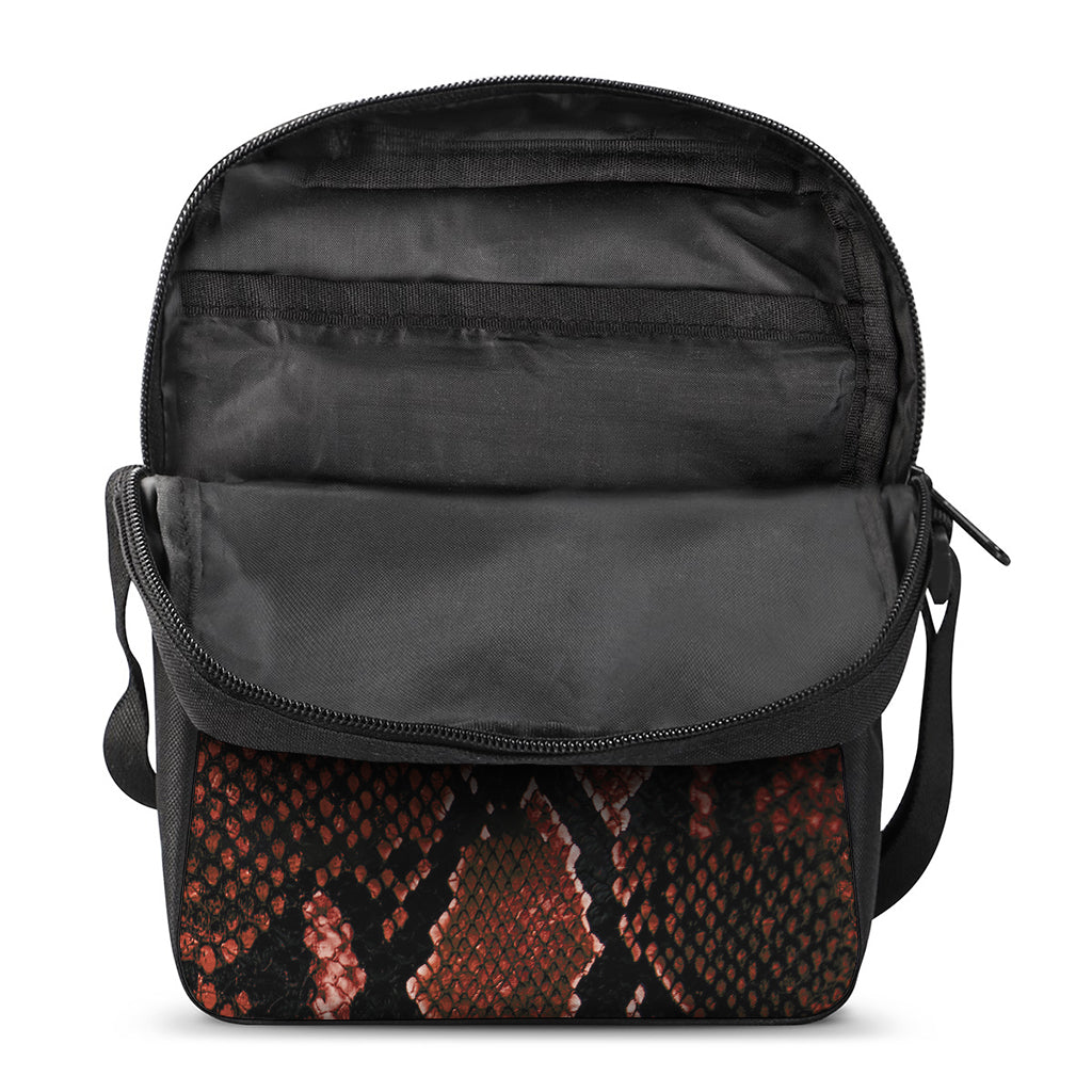 Brick Red Python Snakeskin Print Rectangular Crossbody Bag
