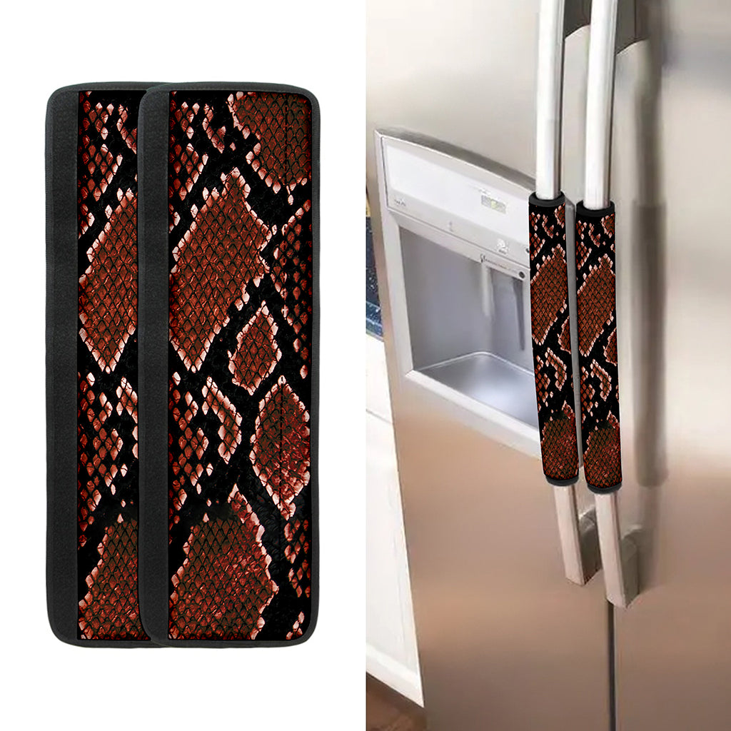 Brick Red Python Snakeskin Print Refrigerator Handle Covers