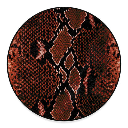 Brick Red Python Snakeskin Print Round Floor Mat