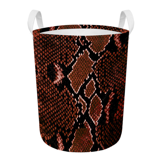 Brick Red Python Snakeskin Print Round Laundry Basket