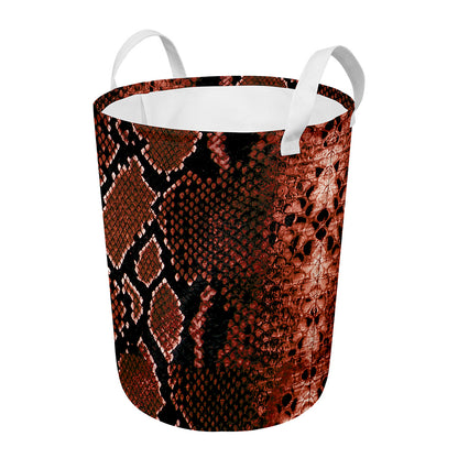 Brick Red Python Snakeskin Print Round Laundry Basket