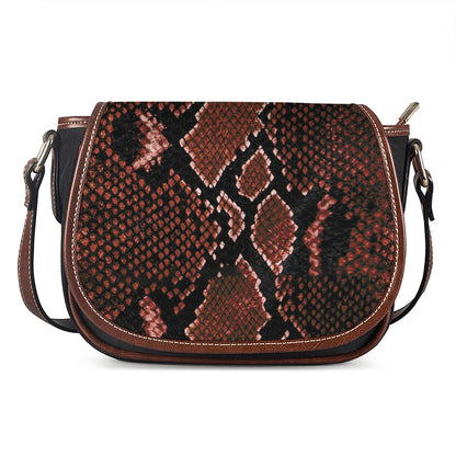 Brick Red Python Snakeskin Print Saddle Bag