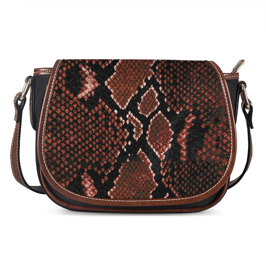 Brick Red Python Snakeskin Print Saddle Bag