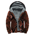 Brick Red Python Snakeskin Print Sherpa Lined Zip Up Hoodie