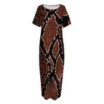 Brick Red Python Snakeskin Print Short Sleeve Long Nightdress