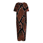 Brick Red Python Snakeskin Print Short Sleeve Long Nightdress