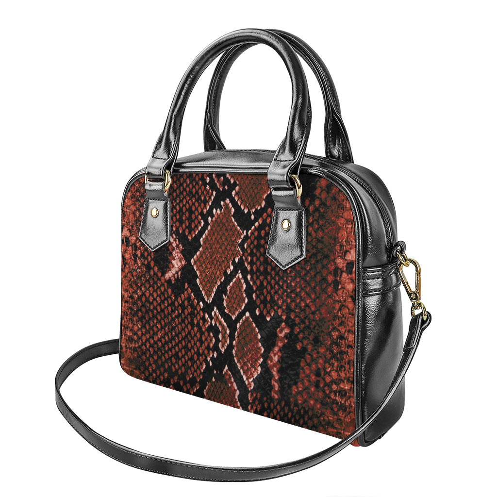 Brick Red Python Snakeskin Print Shoulder Handbag