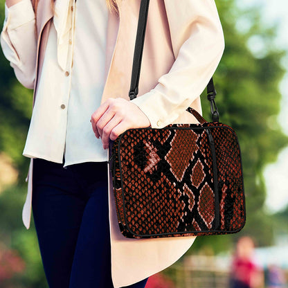 Brick Red Python Snakeskin Print Shoulder Strap Bible Bag