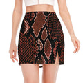Brick Red Python Snakeskin Print Side Slit Mini Skirt