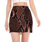 Brick Red Python Snakeskin Print Side Slit Mini Skirt
