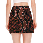 Brick Red Python Snakeskin Print Side Slit Mini Skirt
