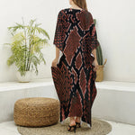 Brick Red Python Snakeskin Print Silk V-Neck Kaftan Dress