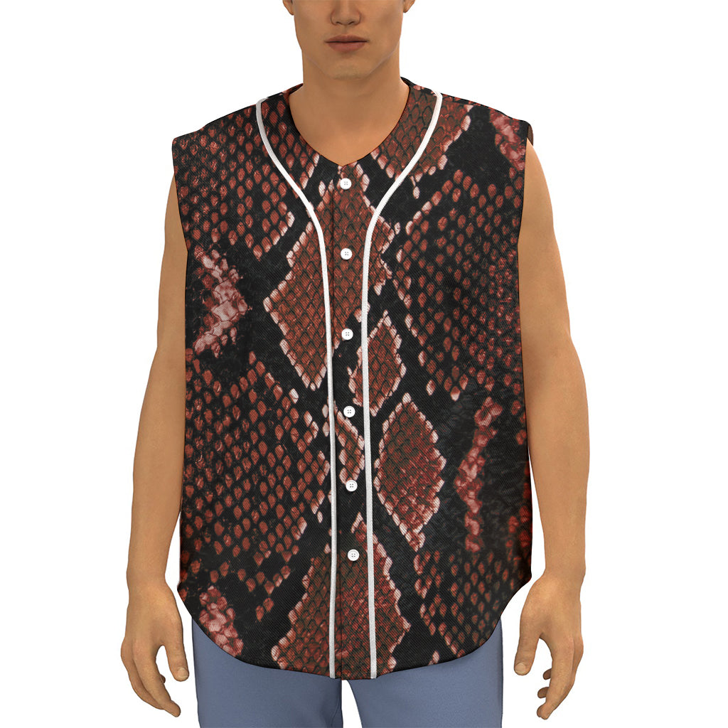 Brick Red Python Snakeskin Print Sleeveless Baseball Jersey