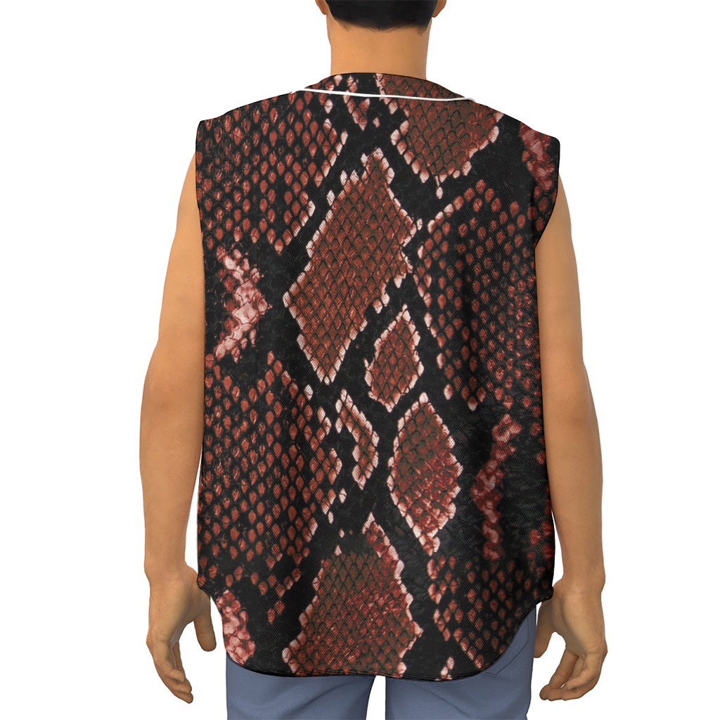 Brick Red Python Snakeskin Print Sleeveless Baseball Jersey