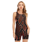 Brick Red Python Snakeskin Print Sleeveless One Piece Swimsuit