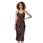 Brick Red Python Snakeskin Print Slim Fit Midi Cami Dress