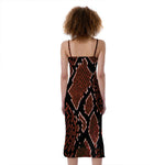 Brick Red Python Snakeskin Print Slim Fit Midi Cami Dress