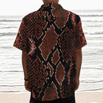 Brick Red Python Snakeskin Print Textured Short Sleeve Shirt