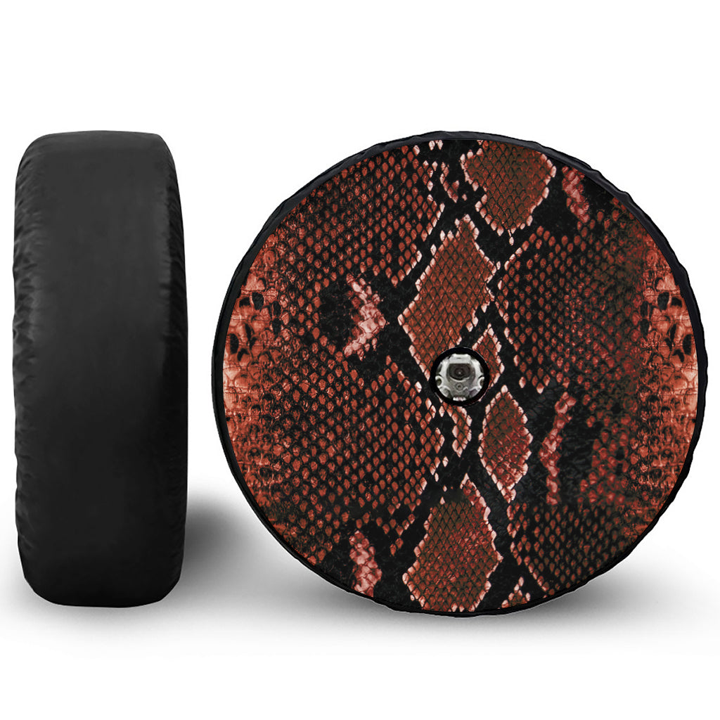 Brick Red Python Snakeskin Print Tire Cover With Camera Hole