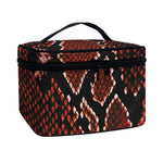Brick Red Python Snakeskin Print Travel Makeup Bag