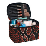 Brick Red Python Snakeskin Print Travel Makeup Bag