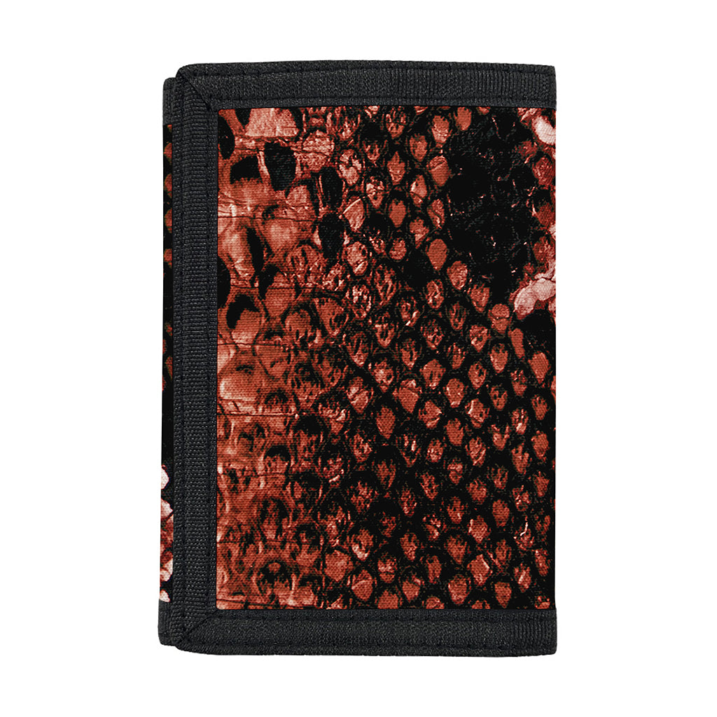 Brick Red Python Snakeskin Print Trifold Wallet