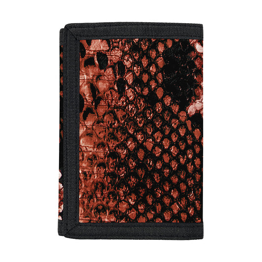 Brick Red Python Snakeskin Print Trifold Wallet