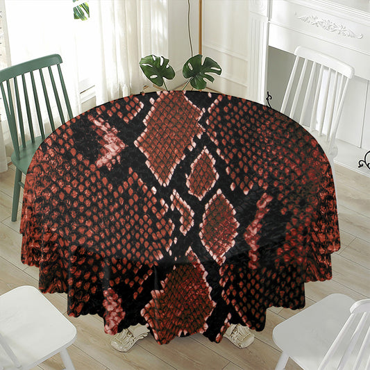 Brick Red Python Snakeskin Print Waterproof Round Tablecloth
