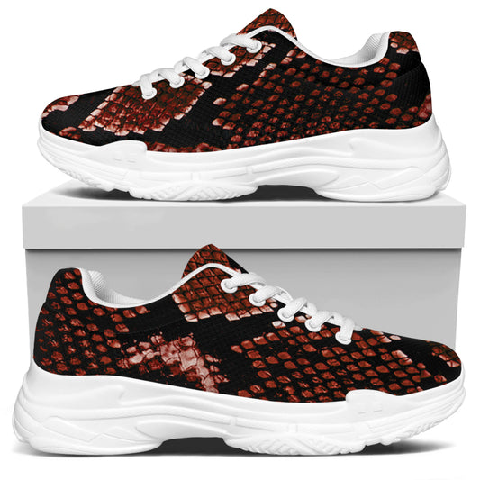 Brick Red Python Snakeskin Print White Chunky Shoes