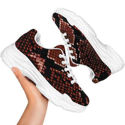 Brick Red Python Snakeskin Print White Chunky Shoes