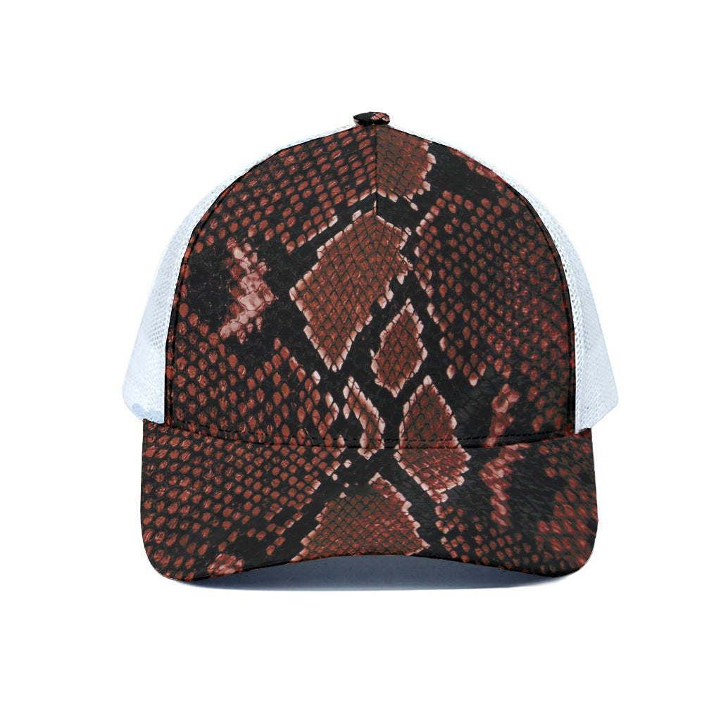 Brick Red Python Snakeskin Print White Mesh Trucker Cap