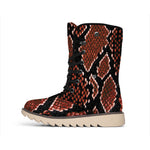 Brick Red Python Snakeskin Print Winter Boots