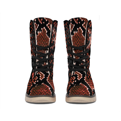 Brick Red Python Snakeskin Print Winter Boots