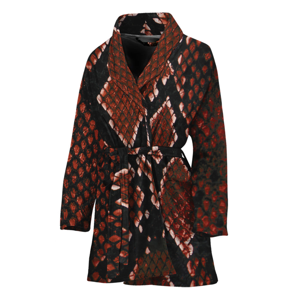 Brick Red Python Snakeskin Print Women's Bathrobe