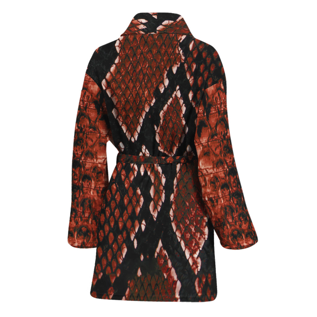 Brick Red Python Snakeskin Print Women's Bathrobe