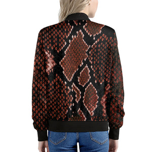 Brick Red Python Snakeskin Print Women's Bomber Jacket