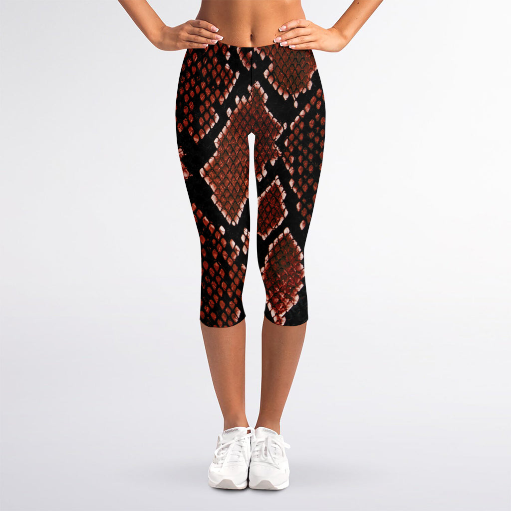 Brick Red Python Snakeskin Print Women's Capri Leggings