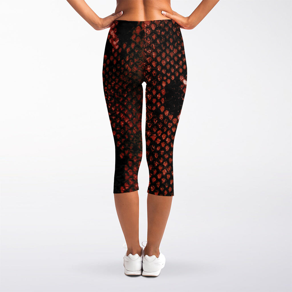 Brick Red Python Snakeskin Print Women's Capri Leggings