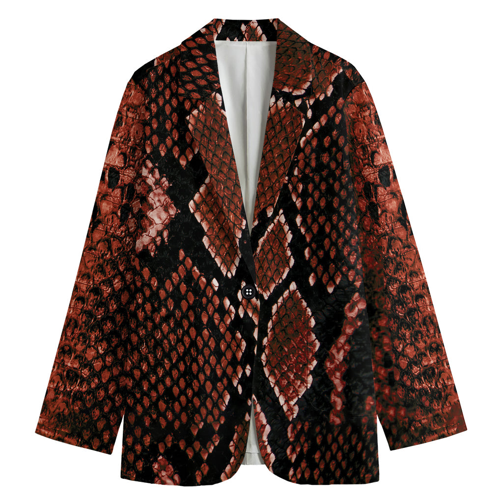 Brick Red Python Snakeskin Print Women's Cotton Blazer